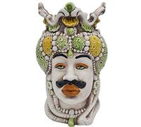 sicilia bedda - Teste di Moro Siciliane in Ceramica di Caltagirone - Realizzato Interamente a Mano - Altezza 18 Centimetri (Testa di Moro Uomo Verde)