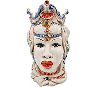 sicilia bedda - Teste di Moro Siciliane in Ceramica di Caltagirone - Realizzato Interamente a Mano - Altezza 18 Centimetri (Testa di Moro Donna Decorata)