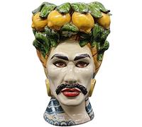 Sicilia Bedda - TESTE DI MORO SICILIANE in Ceramica di Caltagirone - Teste Firmate Realizzate a Mano - h 30 CM (Uomo, Corona Limoni)