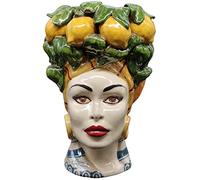 Sicilia Bedda - TESTE DI MORO SICILIANE in Ceramica di Caltagirone - Teste Firmate Realizzate a Mano - h 30 CM (Donna, Corona Limoni)