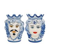 sicilia bedda - Teste di Moro Siciliane Realizzate Interamente a Mano - Ceramica di Caltagirone - H 22 Centimetri (Coppia Teste di Moro)