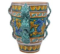 sicilia bedda - Vaso in Ceramica di CALTAGIRONE con MAIOLICHE - Altissima qualità - Elegante Complemento d'Arredo - Prodotto Realizzato Interamente a Mano