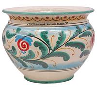 Sicilia Bedda - VASO IN CERAMICA DI CALTAGIRONE - Realizzato e Dipinto a Mano - Altezza 20 CM Diametro 26 CM (Fantasia Verde Acqua)