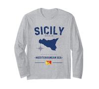 Sicilia Isola Italiana Mar Mediterraneo Mappa GPS Italia Falg Maglia a Manica
