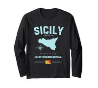 Sicilia Isola Italiana Mar Mediterraneo Mappa GPS Italia Falg Maglia a Manica