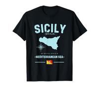 Sicilia Isola Italiana Mar Mediterraneo Mappa GPS Italia Falg Maglietta