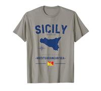 Sicilia Isola Italiana Mar Mediterraneo Mappa GPS Italia Falg Maglietta