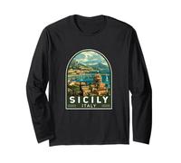 Sicilia Italia Viaggi Art Emblema Vintage Maglia a Manica
