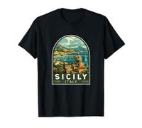 Sicilia Italia Viaggi Art Emblema Vintage Maglietta