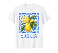 Sicilia Limone Blu Piastrella Mosaico Mediterraneo Italiano Limoni Maglietta