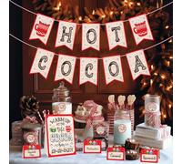 SICOHOME Hot Cocoa Bar Kit Hot Cocoa Bar Banner Toppings Tenda Carte Coppe Etichette Adesivi per Inverno Compleanno Capodanno Festa di Natale Cioccolata Calda Forniture per Bar Baby Its Cold Outdoor