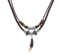 SICOPEE Collana unisex tribale a strati con perline di legno, collana western, per donne e uomini, regolabile, stile bohémien, collana girocollo vintage, gioielli bohémien, per donne e uomini, marrone