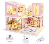 SICSHTOP Kit fai da te in miniatura per casa delle bambole, puzzle in legno 3D in miniatura con mobili e copertura antipolvere, decorazione per la casa della scrivania, idea creativa per regali