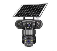 Sicurezza wireless a energia solare a tre lenti per rotazione PTZ a 360°, visione a colori impermeabile IP66, avvisi di rilevamento del movimento, archiviazione cloud/TF, funzionamento a batteria per