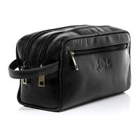 SID & VAIN® borsa toiletry vera pelle GATWICK grande borsetta necessaire Toilette pochette beauty case da Viaggio uomo donna nero prodotto artigianale