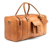 SID & VAIN Grande Weekender Borsa sportiva Landon in vera pelle, 60 cm, L - Borsa da viaggio con tracolla - Portafoglio in pelle per uomo e donna marrone fatto a mano, Vintage marrone chiaro, Borsa da
