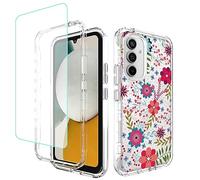 Sidande Custodia per Galaxy A34/per Samsung A34 SM-A346E con protezione in vetro temper ato per lo schermo, TPU Trasparente Floreale Full Body Antiurto Cover per Samsung Galaxy A34 5G Fantasia Fiori