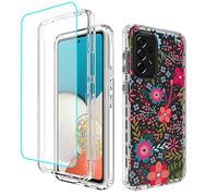 Sidande Custodia per Galaxy A53 5G, per Samsung A53 con protezione in vetro temper ato per lo schermo, TPU Trasparente Floreale Full Body Antiurto Cover per Samsung Galaxy A53 Fantasia Fiori