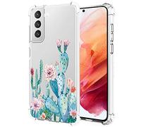 Sidande Custodia per Galaxy S21 FE 5G, per Samsung S21 FE 5G Sottile Custodia Protettiva in TPU Morbido e Flessibile con Motivo Trasparente Floreale Cover per Samsung Galaxy S21 FE 5G cactus