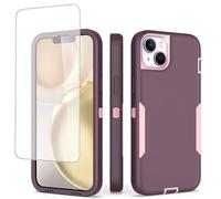 Sidande Custodia per iPhone 15 Plus Case 6.7" per Apple 15 Plus con protezione in vetro temper ato per lo schermo, Cover Protettiva Ultra Resistente a Doppio Strato Cover per iPhone 15 Plus Rosa Viola