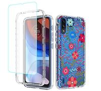 Sidande Custodia per Moto E7 Power/Moto E7i Power XT2097 con protezione in vetro temper ato per lo schermo, TPU Trasparente Floreale Full Body Antiurto Cover per Motorola Moto E7 Power Fantasia Fiori