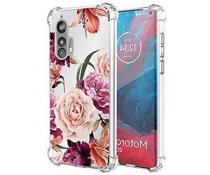 sidande - Custodia per Moto Edge Plus, Motorola Edge + custodia per ragazze e donne, trasparente e flessibile, in TPU, sottile, per Motorola Moto Edge Plus (fiore viola)