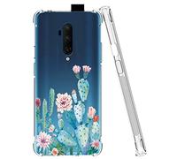 Sidande Custodia per OnePlus 7T Pro Sottile Custodia Protettiva in TPU Morbido e Flessibile con Motivo Trasparente Floreale Cover per OnePlus 7T Pro 2019 cactus