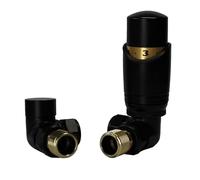 Sidato Caldo - Set di valvole per radiatore ad angolo, con valvola termostatica angolare (TRV) e detentore, valvole angolari nere, ideali per radiatori verticali, colore: nero