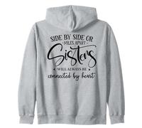 Side By Side Miles Apart Sisters Connected by Heart Sister Felpa con Cappuccio