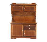Sideboard per Casa delle Bambole, Mobiletto Libreria in Legno Scala 1:12 | Legno di Betulla Premium, Doppie Ante Apribili, Buffet Inferiore, Libreria Superiore, Decorazione per Cucina e Soggiorno