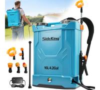 SideKing Pompa Irroratrice a Batteria 16 Litri, Atomizzatore a Spalla con 5 Ugelli, Pressione Regolabile 8,3 Bar, Batteria 4000mAh, Pompa per Diserbante per Giardino, Diserbante e Pulizia Tetti