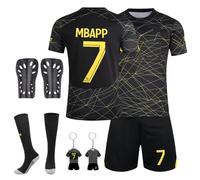 Sidesea Maglia da calcio per bambini con calze, parastinchi e portachiavi - Maglia casa/fuori per ragazzi, 7 -Oro nero, 4-5 Anni