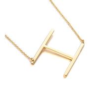 Sideways - Collana con iniziale in acciaio inossidabile placcato oro 18 carati, con grande ciondolo con iniziale grande, monogramma con nome, collana da donna, Metallo