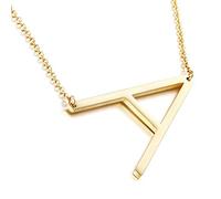 Sideways - Collana con iniziale in acciaio inossidabile placcato oro 18 carati, con grande ciondolo con iniziale grande, monogramma con nome, collana da donna, Metallo