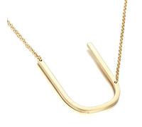 Sideways Initial Necklace 18K Gold Plated Stainless Steel Large Big Letter U Pendant Necklace Script Name Monogram Necklaces for Women (U)