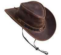 SideWinder Cappello Cowboy Western Australiano Cappelli Pelle Scamosciata di Cuoio modellabile Stile Outback Vintage Tesa Nero Tan Tutte Le Taglie