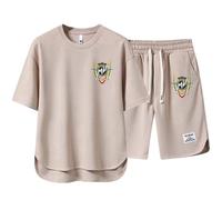 SIDHU Completo di Pantaloncini A Maniche Corte MV Agusta Stampato, Tuta da Uomo in Cotone, Due Pezzi, Estivo, Tuta, T-Shirt Girocollo, Tuta per Il Tempo Libero,Beige-L