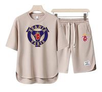 SIDHU Completo di Pantaloncini A Maniche Corte Scania Stampato, Tuta da Uomo in Cotone, Due Pezzi, Estivo, Tuta, T-Shirt Girocollo, Tuta Casual da Jogging, Tuta per Il Tempo Libero,Beige-M