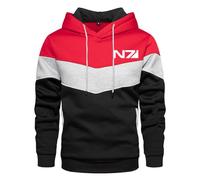SIDHU Felpa con Cappuccio da Uomo per Mass Effect N7 Packable Patchwork Hoodies Pullover Streetwear Felpa con Cappuccio Casual per Escursionismo Viaggio Campeggio,Red-XL