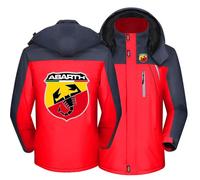 SIDHU Giacca Invernale Uomo con Zip Intera per Abarth, Giacca da Sci con Cappuccio Staccabile Giacca da Neve in Pile Giacca A Vento Cappotto da Esterno Antivento per Escursionismo Camminata,Red-L