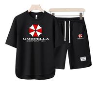 SIDHU Set da Uomo per Resident Evil Umbrella con T-Shirt A Maniche Corte con Stampa A Girocollo E Pantaloncini Larghi Casual, Tuta da Jogging, Set da Corsa Abbigliamento Sportivo Traspirante,Black-XL