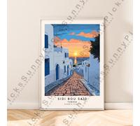 Sidi Bou Said Viaggi Stampa Tunisia Muro Poster Illustrazione Art Décor