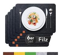 Sidorenko Elegante set di 6 tovagliette in feltro, colore antracite, lavabile, 44 x 32 cm, sottobicchieri in feltro, lavabili