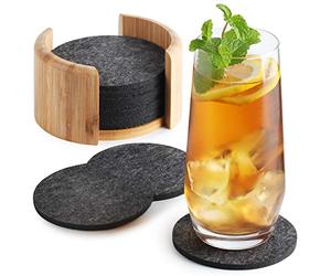 Sidorenko Set di sottobicchieri rotondi in feltro per occhiali con design a scatola scura per bevande, tazze e bar Set di 10 Grigio