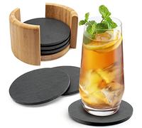 Sidorenko Sottobicchieri Ardesia Rotondi 6 Pezzi con Supporto Nero 9,9 cm