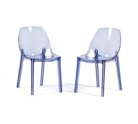 SIEDITI FUORI E DENTRO 2 Sedie in policarbonato trasparente blu per interni | Sedie Luce per cucina, sala da pranzo, bar e ristoranti. Sedie trasparenti moderne, di design, impilabili, colorate, robuste.