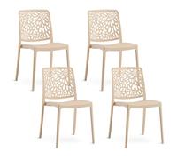 SIEDITI FUORI E DENTRO Sedie impilabili in polipropilene con fibra di vetro per esterno/giardino o interno, idrorepellenti e resistenti, design moderno e floreale - Sole (4, Crema)