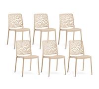 SIEDITI FUORI E DENTRO Sedie impilabili in polipropilene con fibra di vetro per esterno/giardino o interno, idrorepellenti e resistenti, design moderno e floreale - Sole (6, Crema)