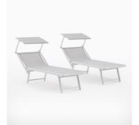 SIEDITI FUORI E DENTRO Set di 2 Lettini prendisole in Alluminio e Textilene pieghevoli da piscina, spiaggia o giardino con tettuccio (Grigio Chiaro)