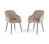 SIEDITI FUORI E DENTRO Set di 2 poltroncine Tessa imbottite con schienale alto in velluto per cucina o sala da pranzo con gambe in metallo (Velluto Beige, Gambe Tortora)